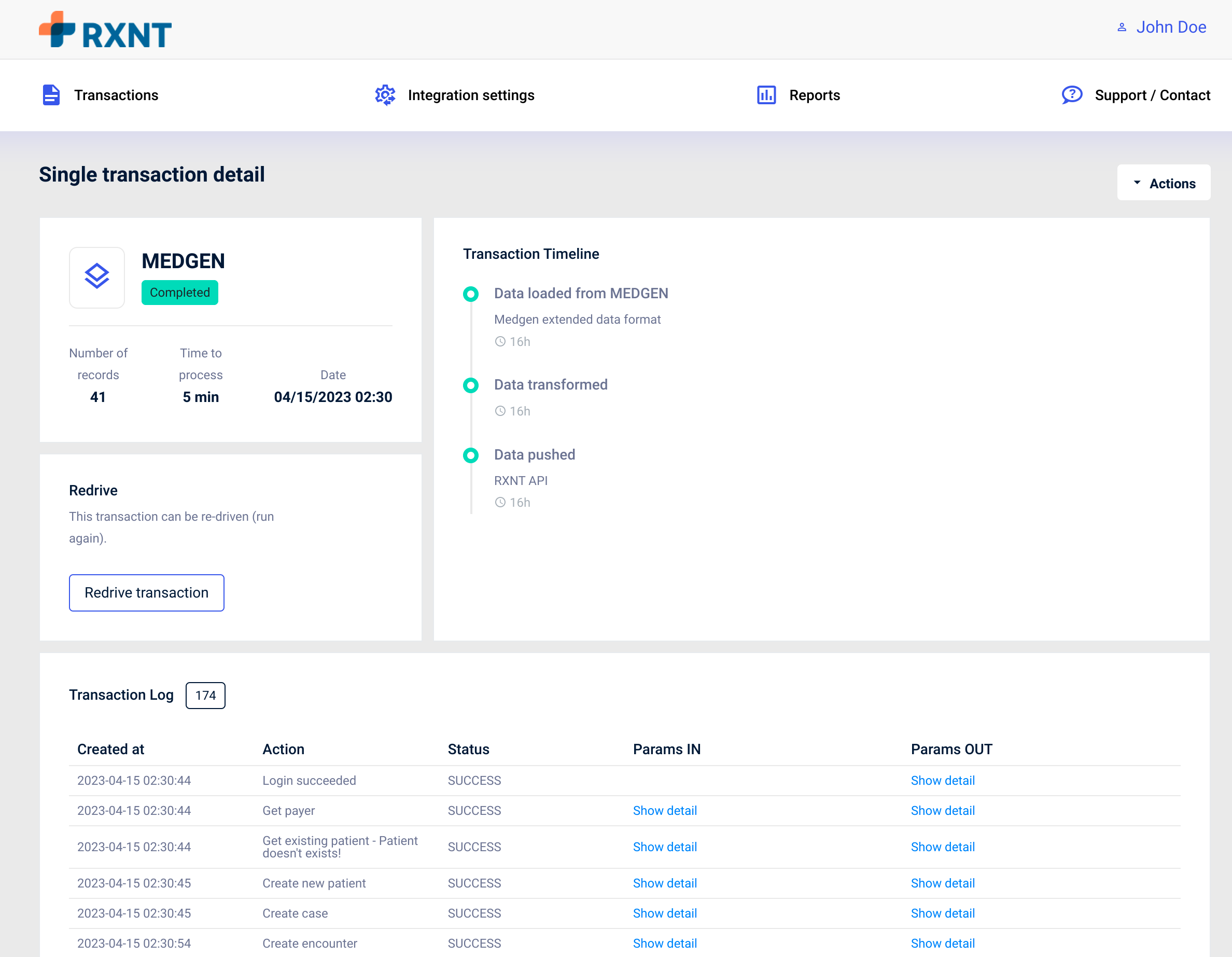 UI - detail of the transaction